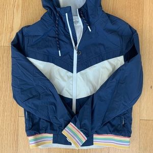 Marine Layer Windbreaker, Blue with Multicolor Stripes